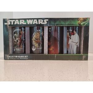 STAR WARS COLLECTOR GLASS SET OF FOUR (4) 2013 VANDOR LLC BRAND NEW IN BOX Faux